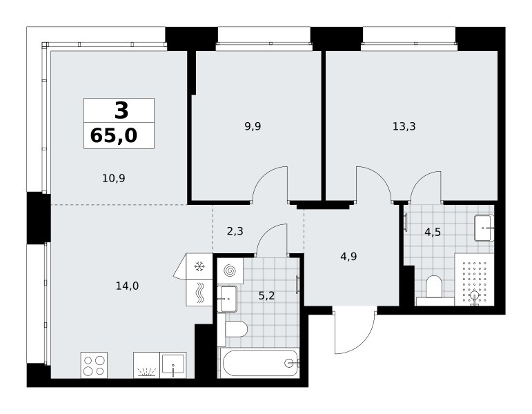 Планировка 65.0 м²