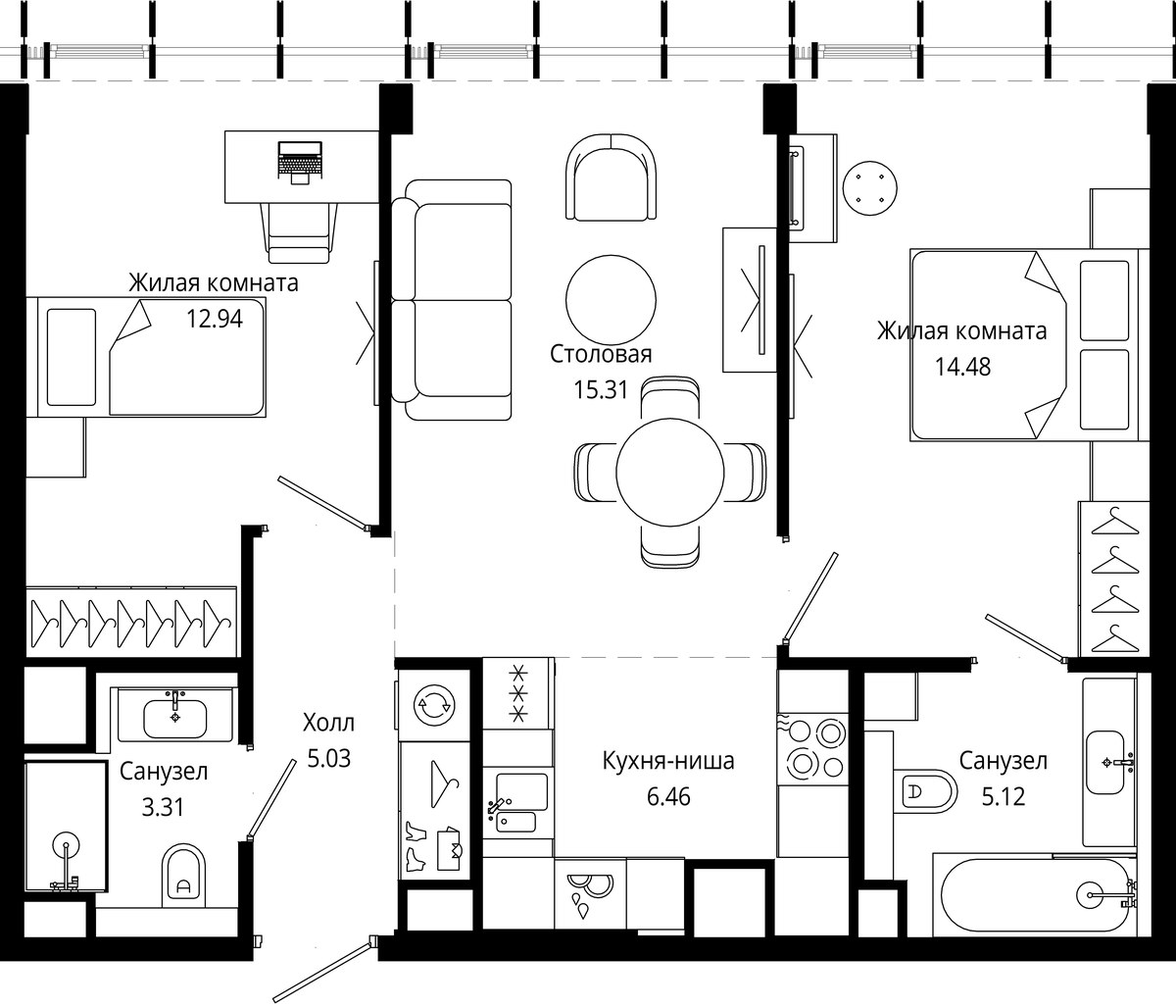 Планировка 62.6 м²