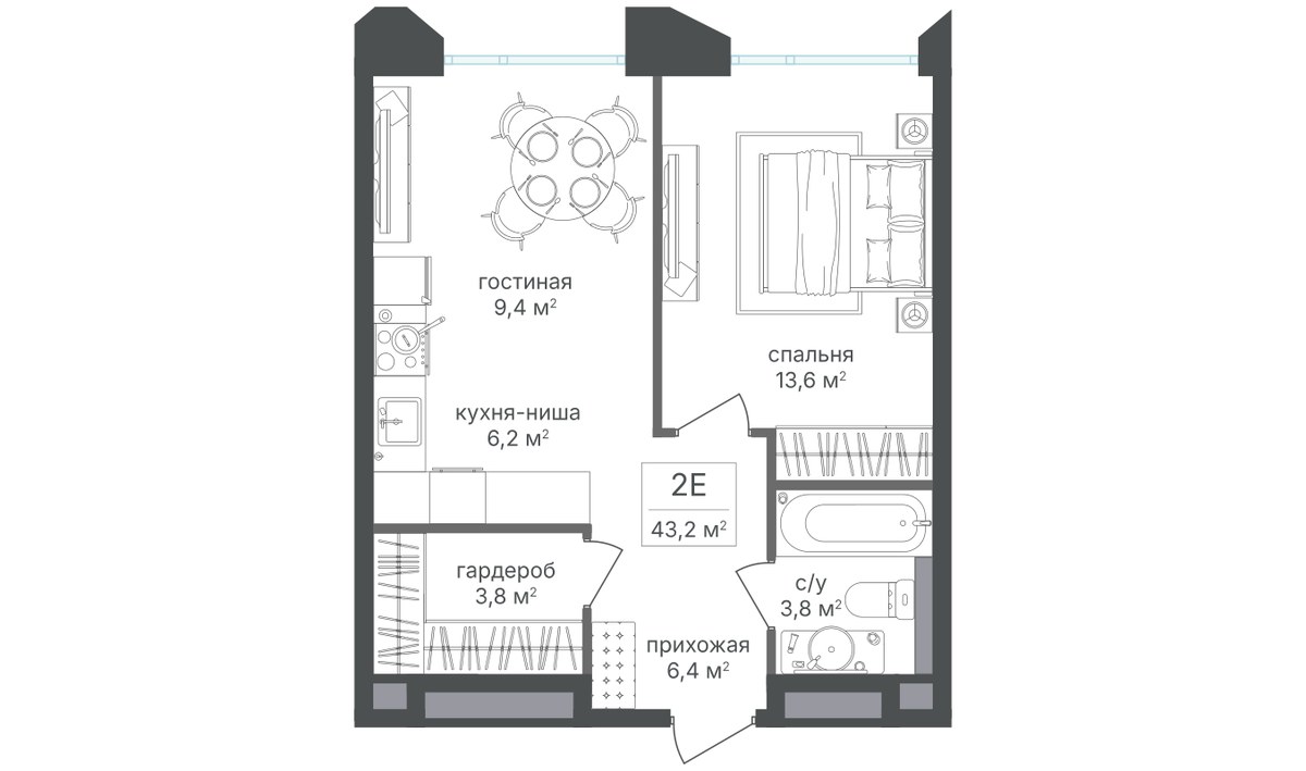 Планировка 42.7 м²