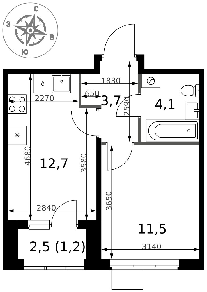 Планировка 33.2 м²