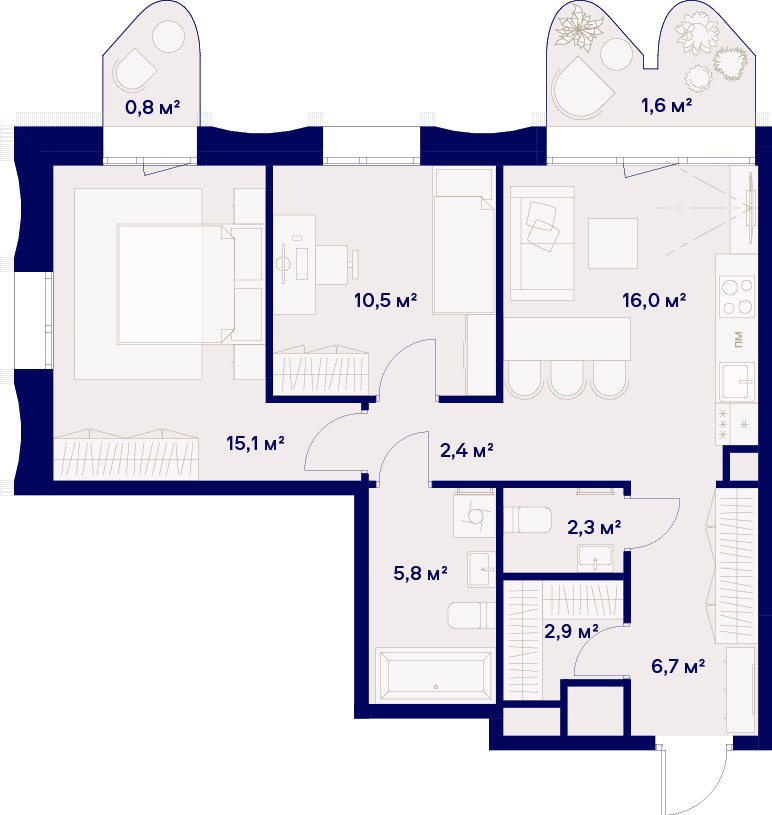 Планировка 64.1 м²