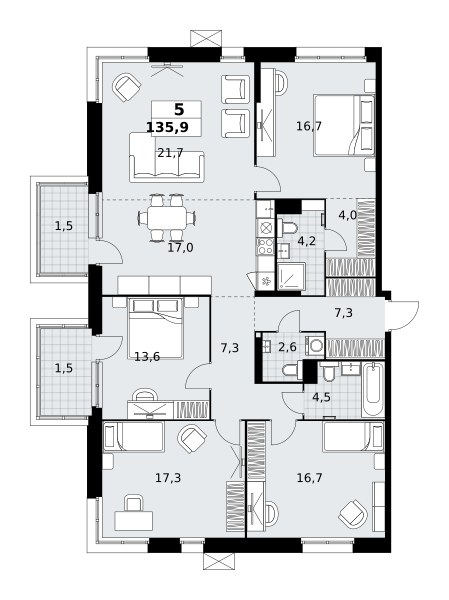 Планировка 135.9 м²