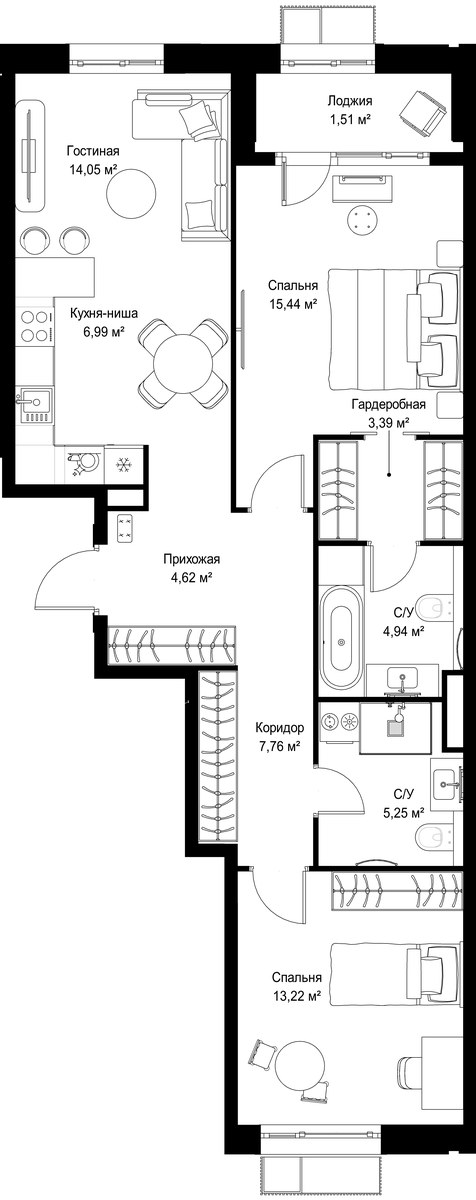 Планировка 77.17 м²