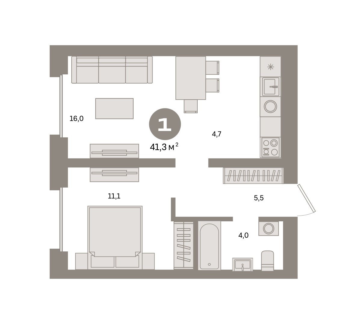 Планировка 41.3 м²