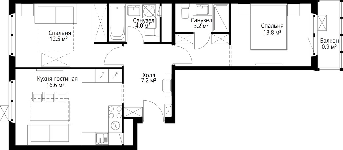 Планировка 58.2 м²