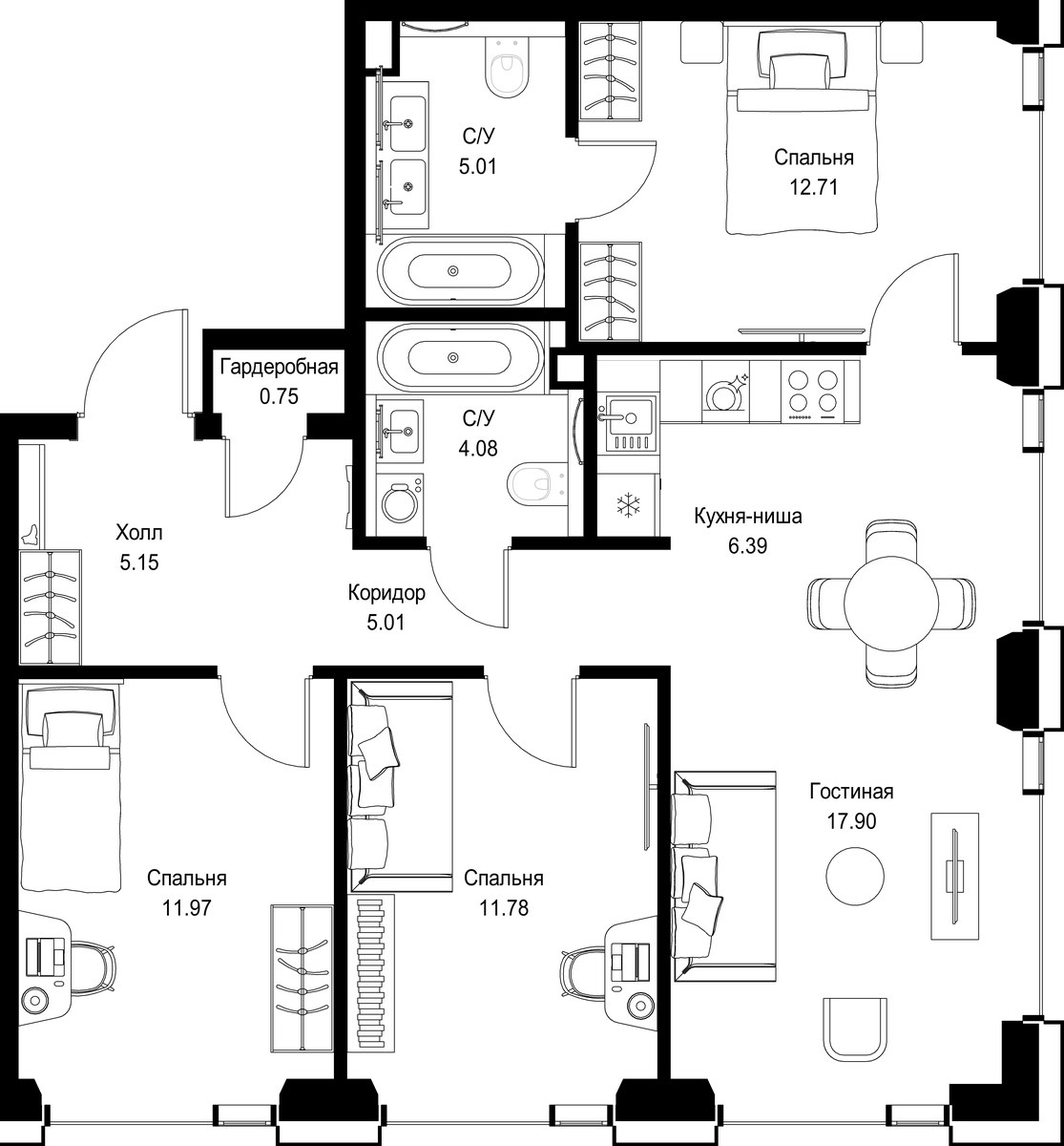 Планировка 80.75 м²