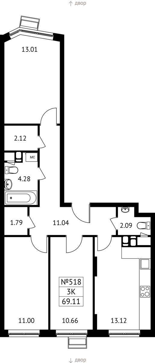 Планировка 69.11 м²