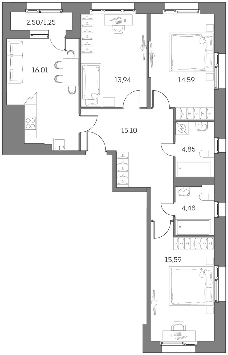 Планировка 85.81 м²