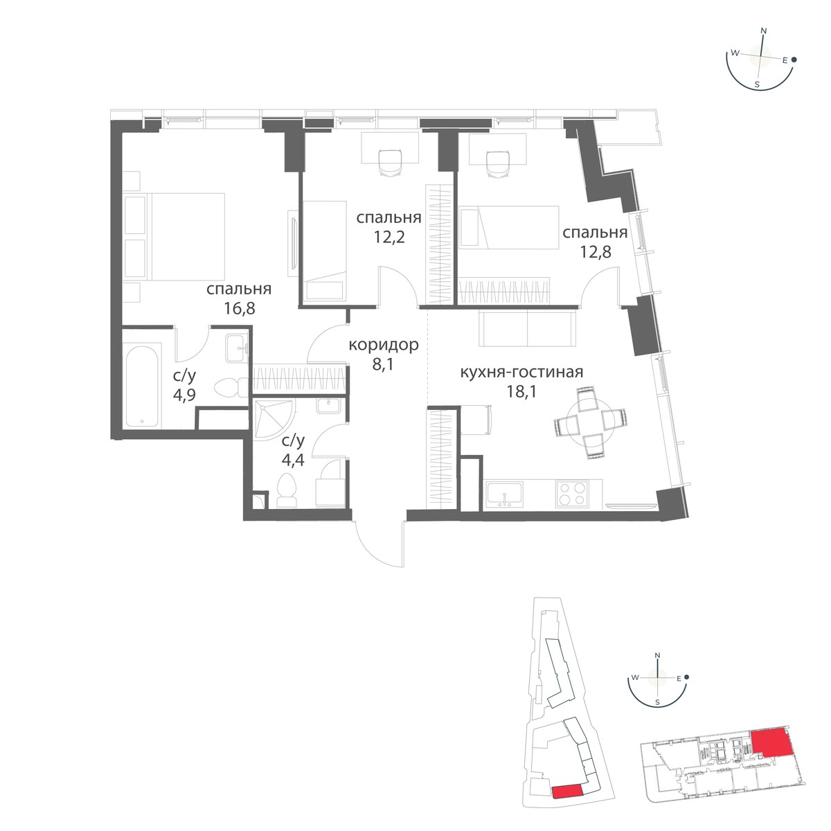 Планировка 77.3 м²