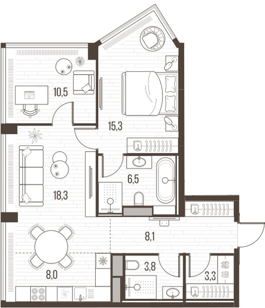 Планировка 74.0 м²