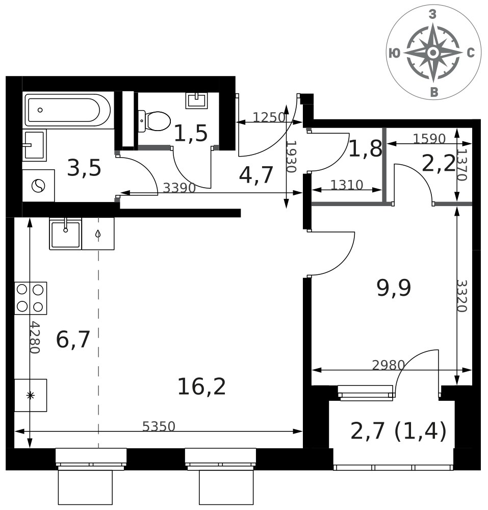 Планировка 47.9 м²