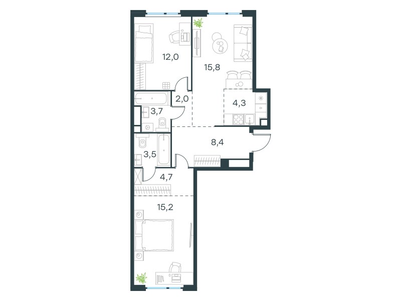 Планировка 69.7 м²
