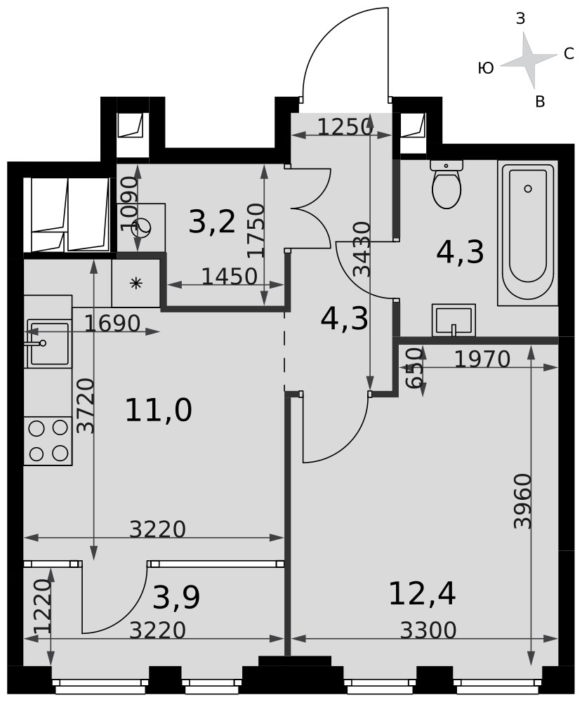 Планировка 39.1 м²