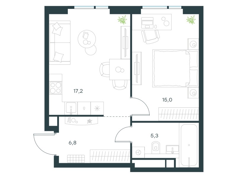 Планировка 44.3 м²
