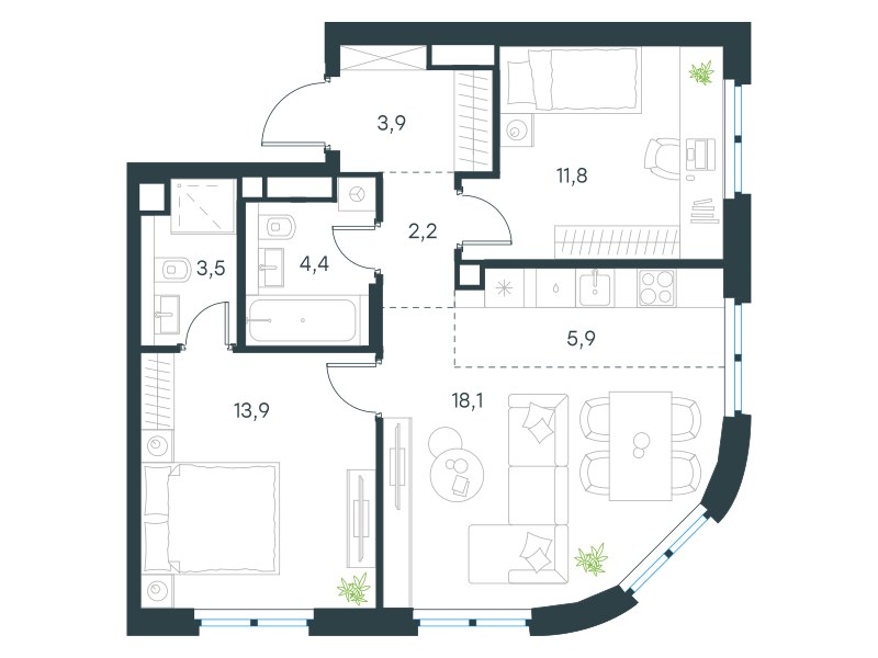 Планировка 63.7 м²