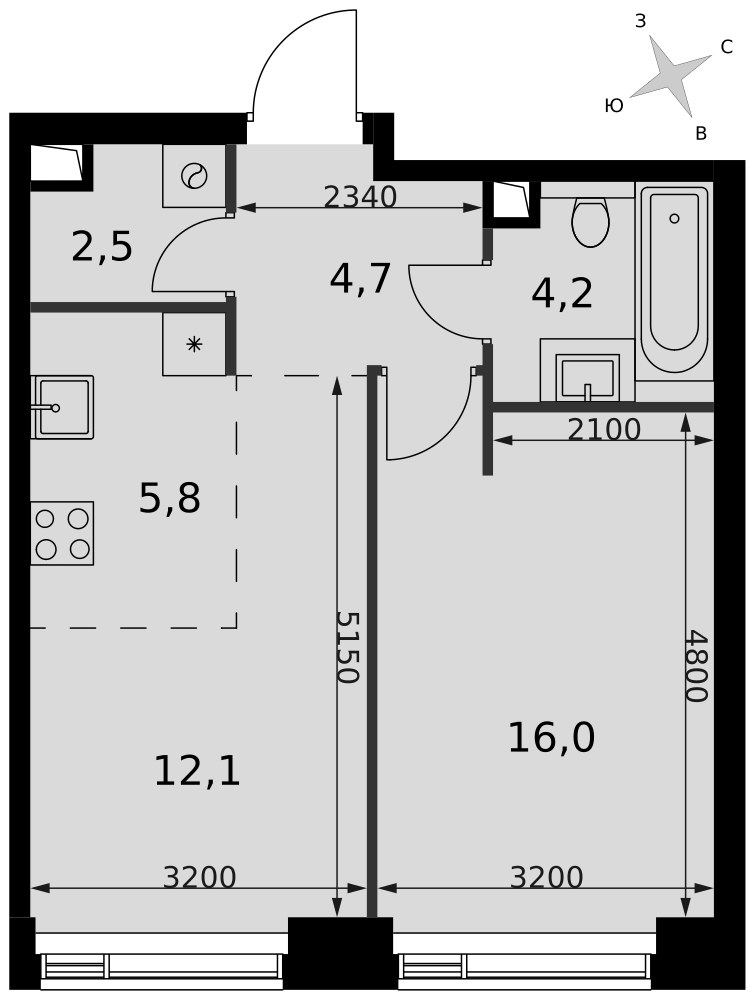 Планировка 45.3 м²