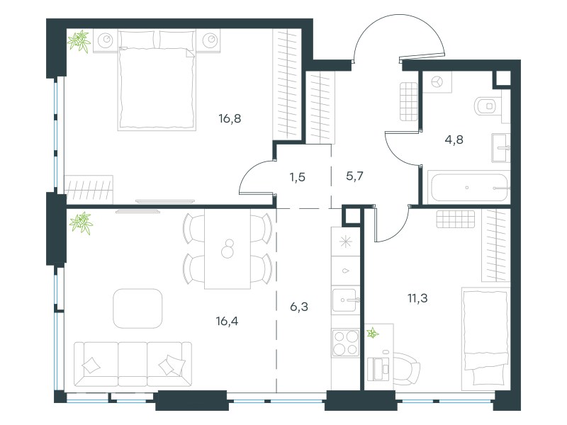 Планировка 62.6 м²