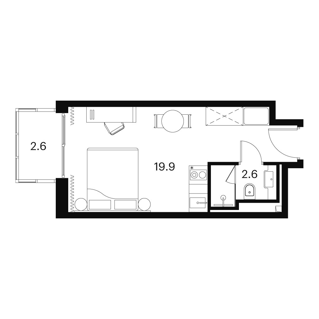 Планировка: 1-комнатная, 25.1 м²