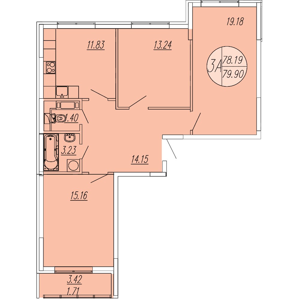 Планировка 79.9 м²