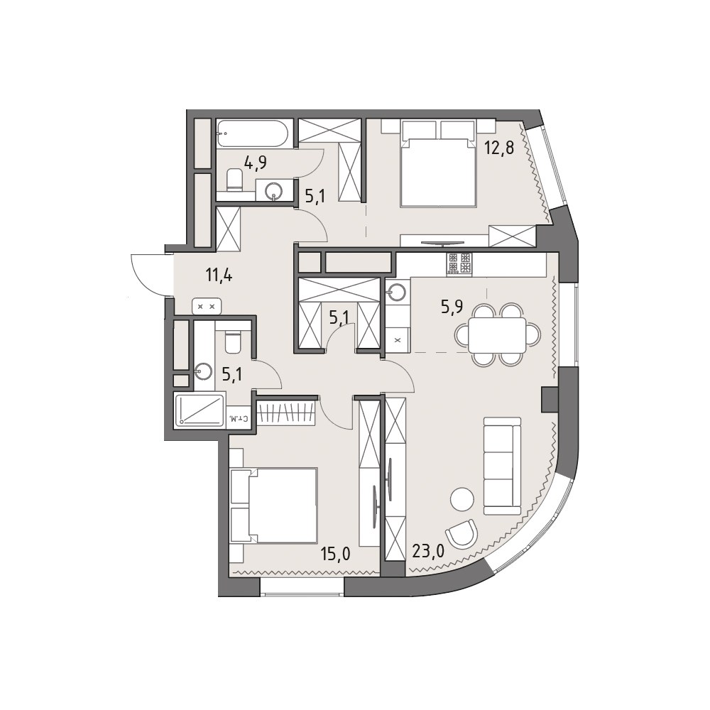 Планировка 88.1 м²