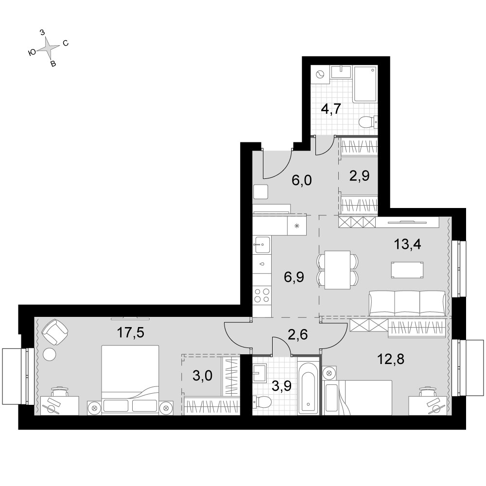 Планировка 73.7 м²