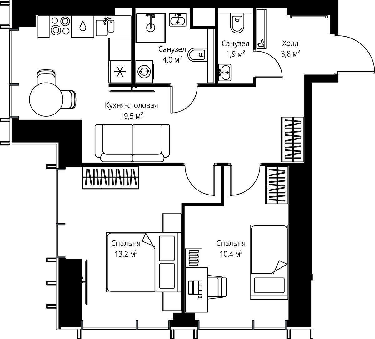 Планировка 52.8 м²