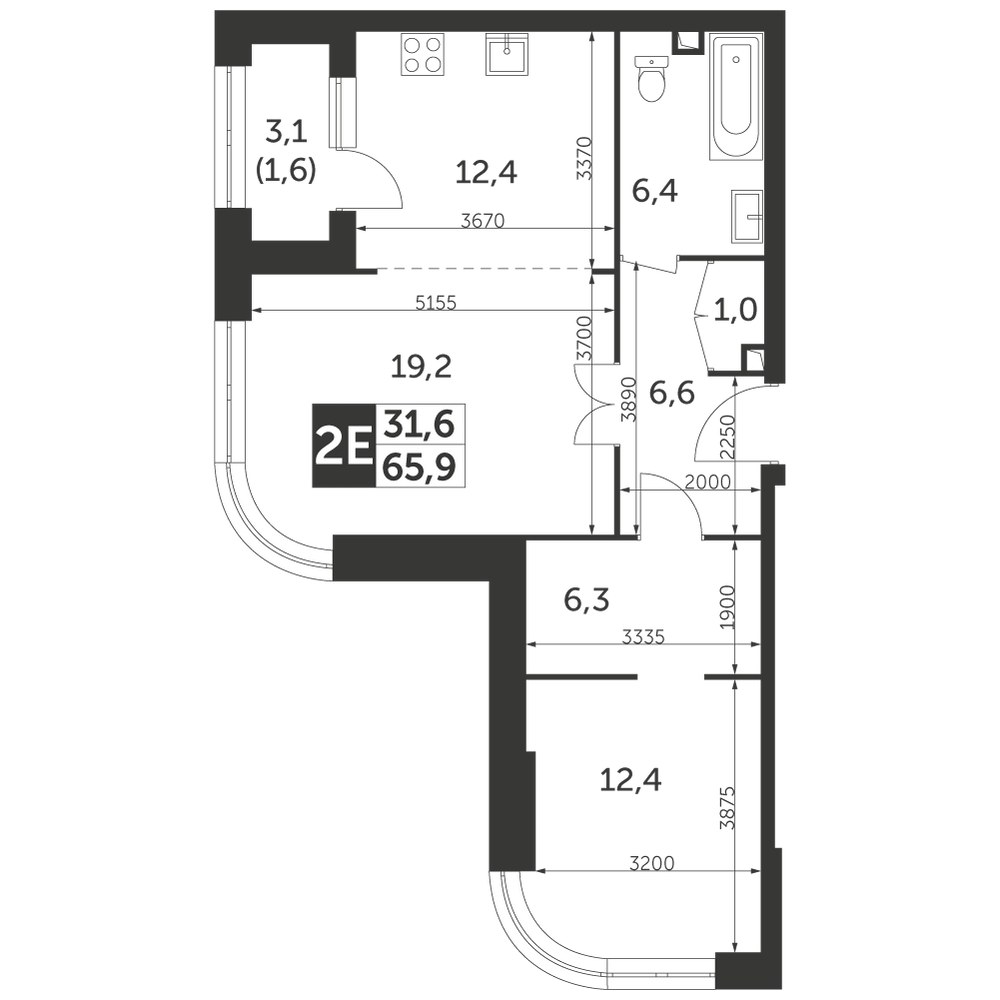 Планировка: 2-комнатная, 65.9 м²