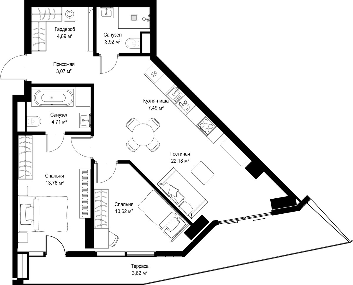 Планировка 74.26 м²