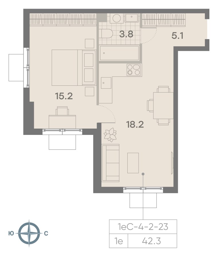 Планировка 42.3 м²