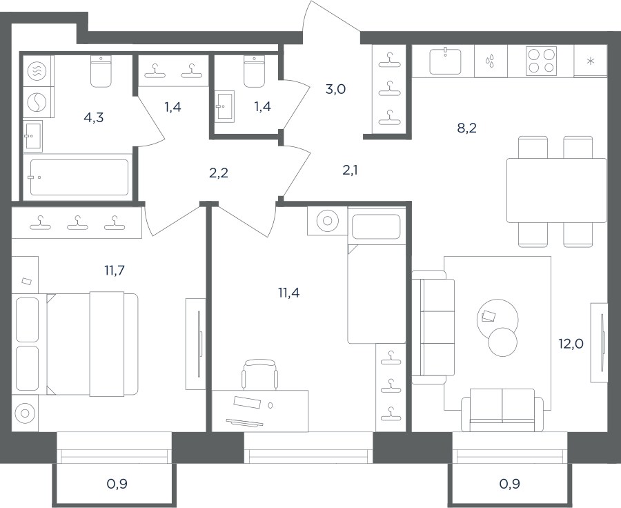 Планировка 58.3 м²