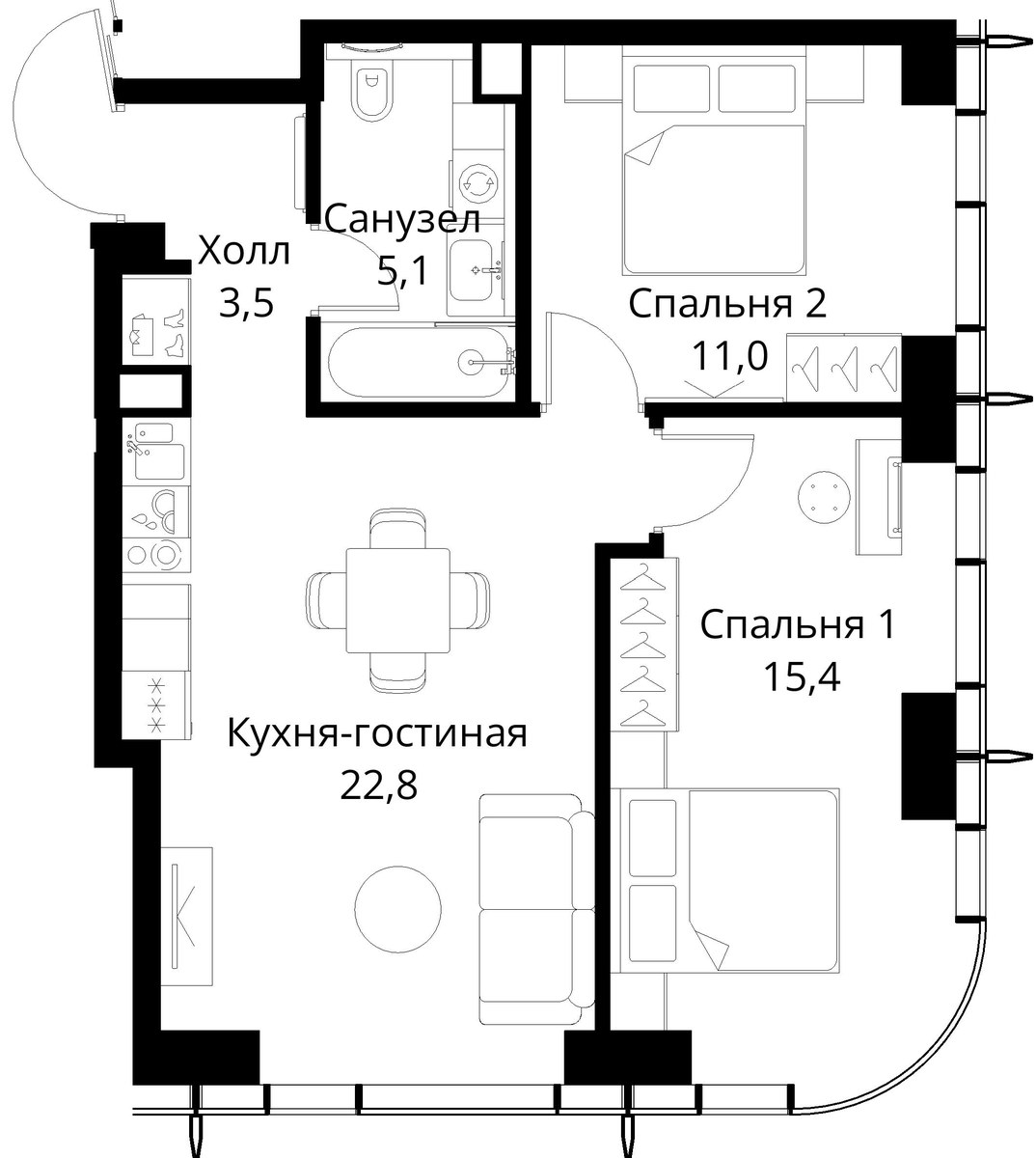 Планировка 57.8 м²