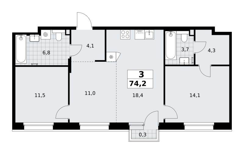 Планировка 74.2 м²