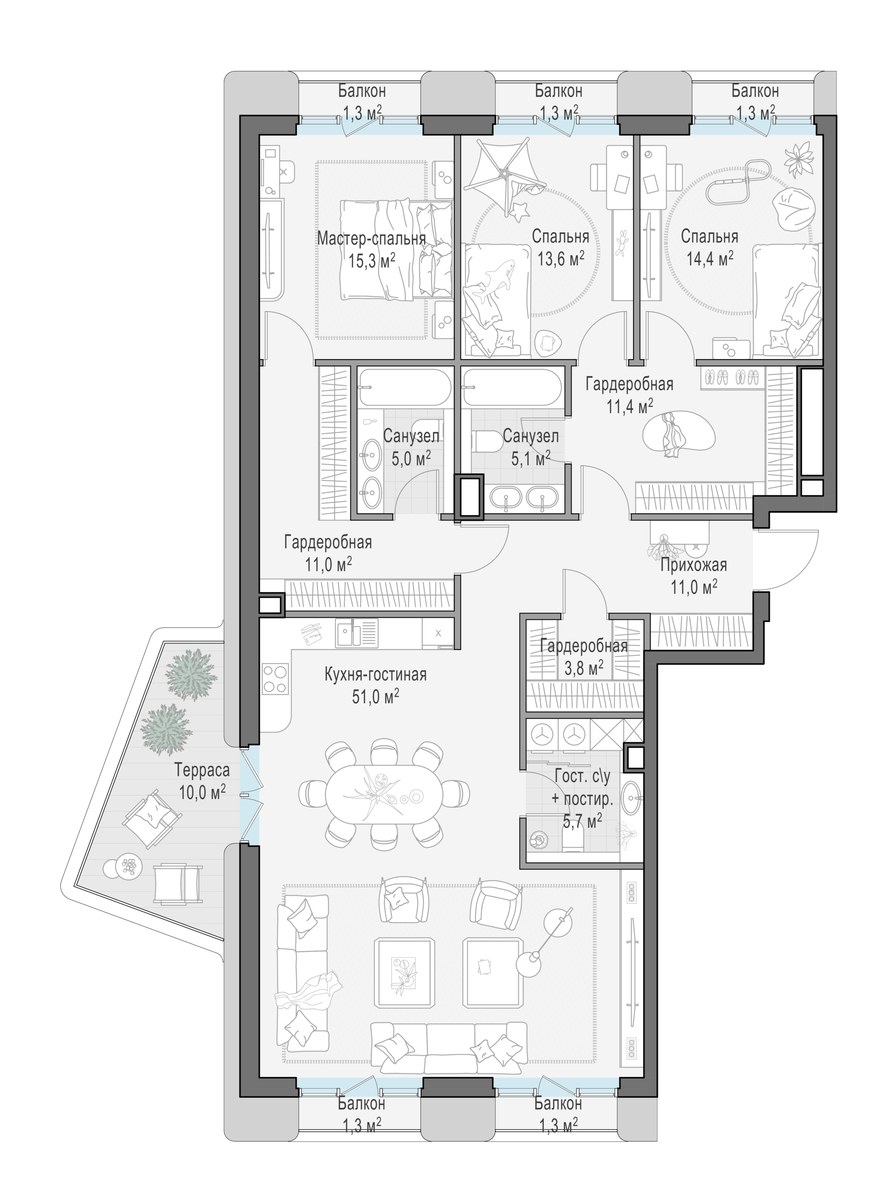 Планировка 151.4 м²