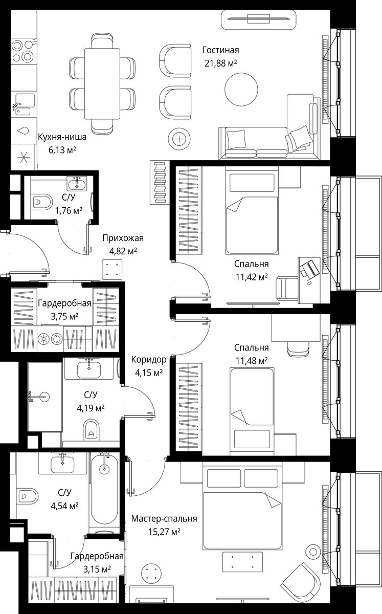 Планировка 92.54 м²