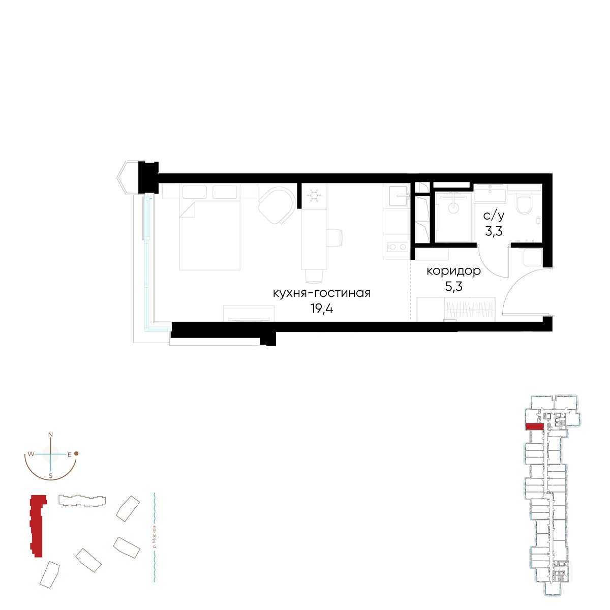 Планировка: Студия, 28.0 м²