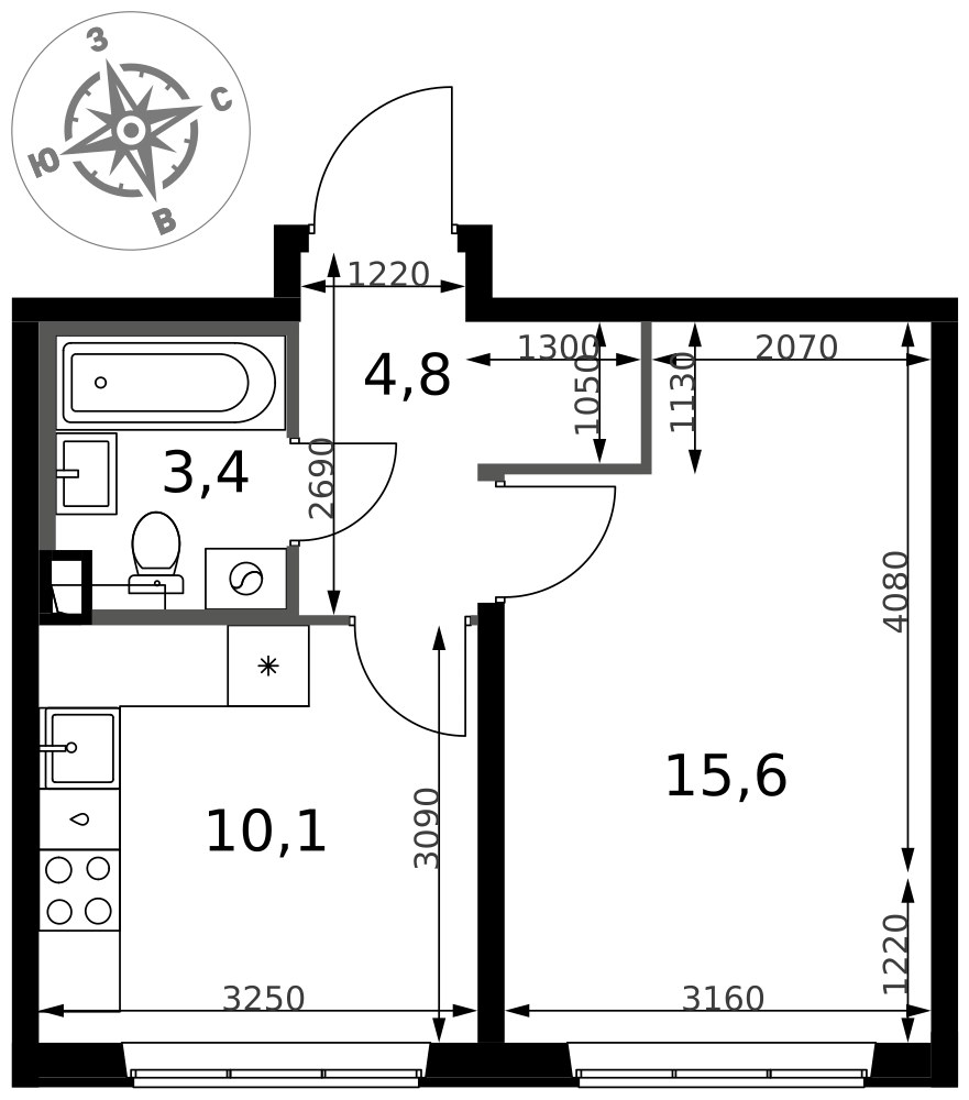 Планировка 33.9 м²
