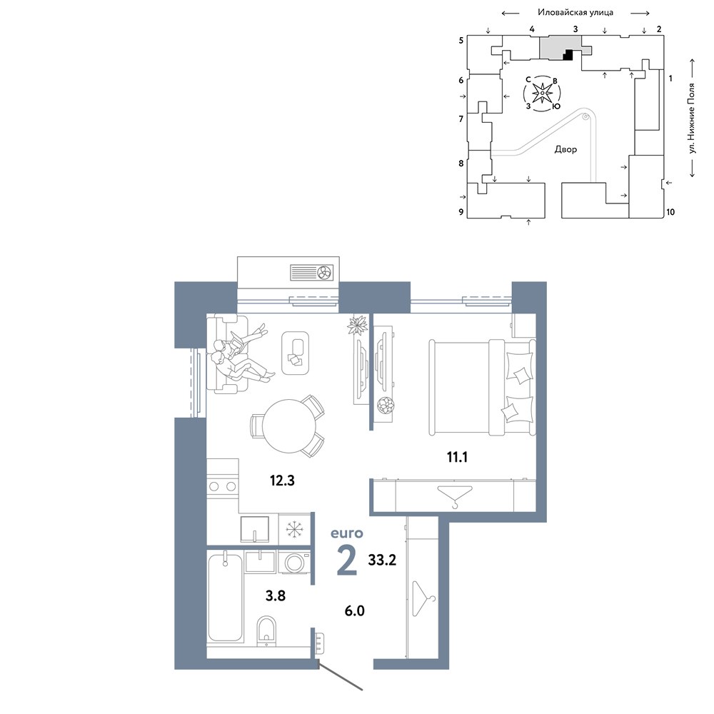 Планировка 33.2 м²