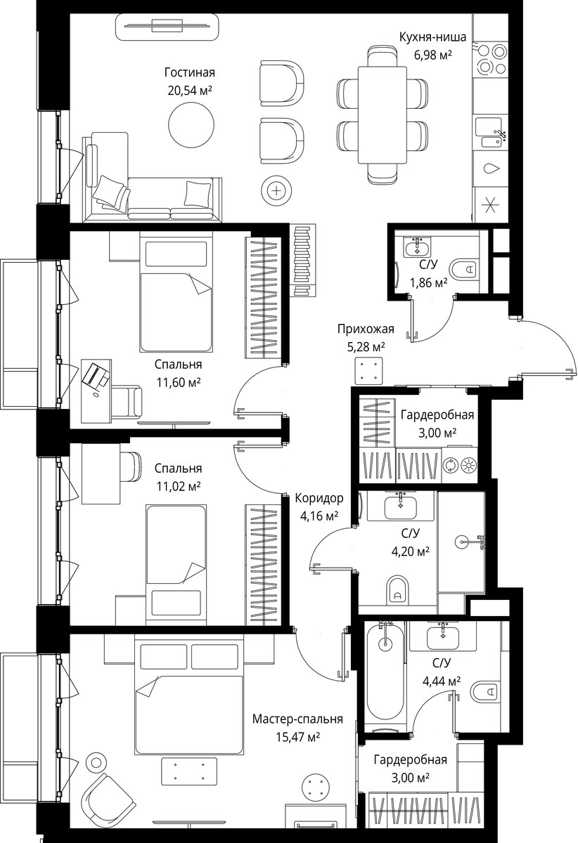 Планировка 91.55 м²