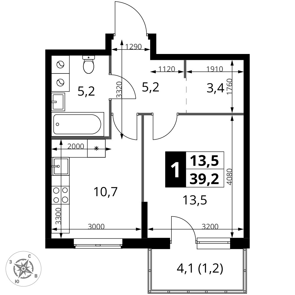 Планировка 39.2 м²
