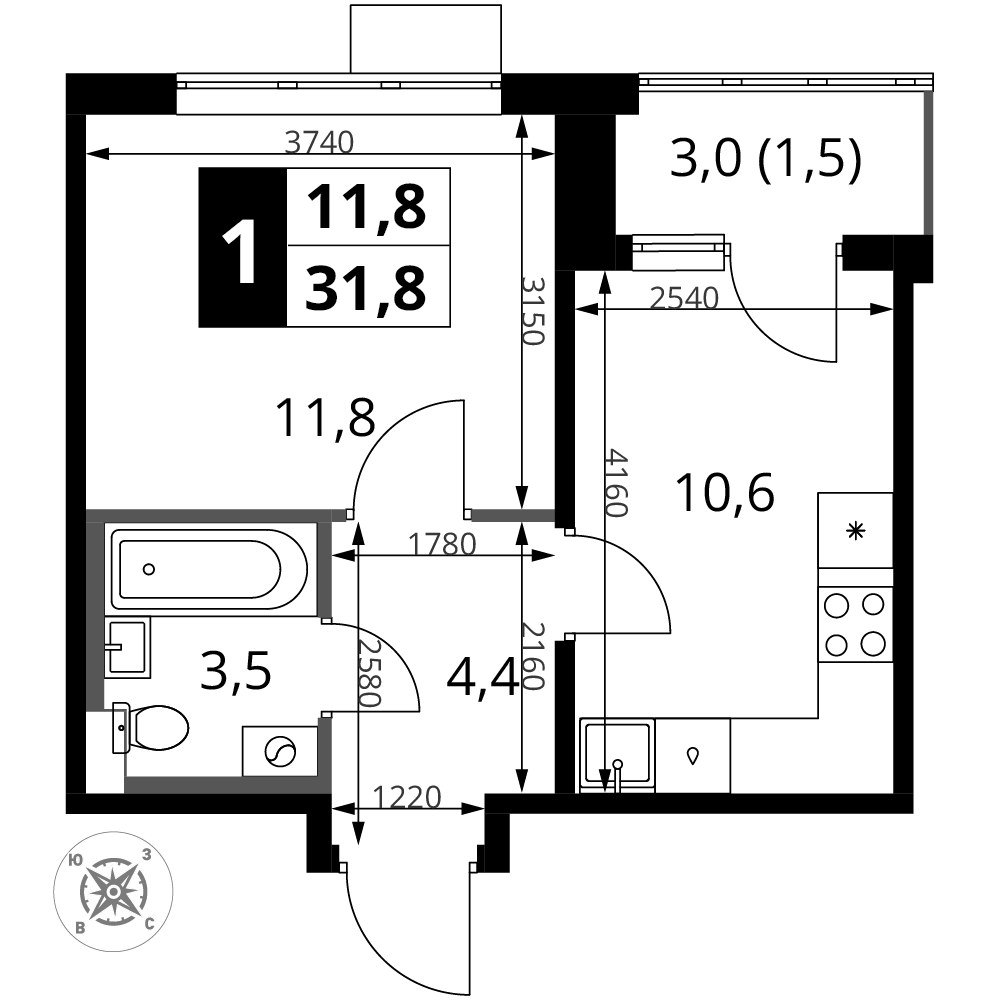 Планировка 31.8 м²