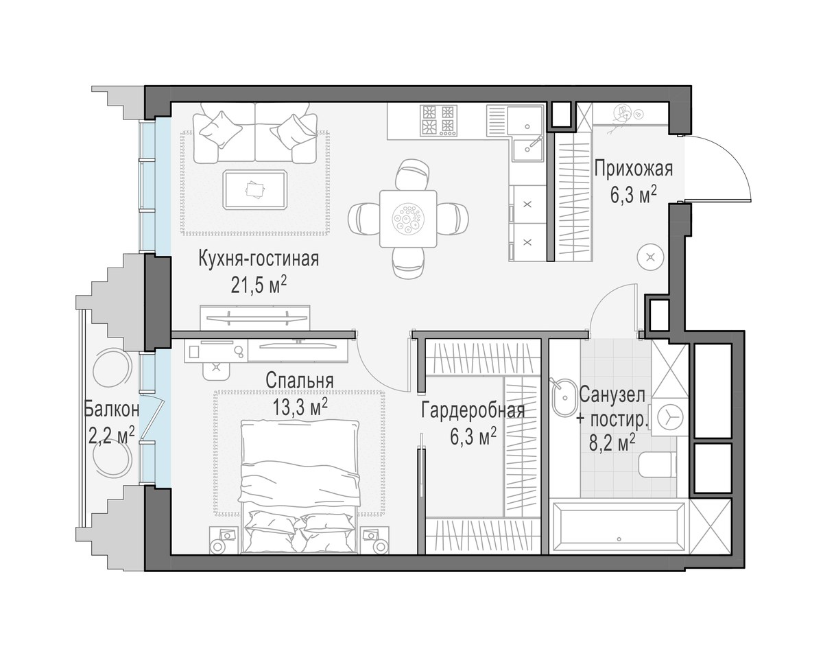 Планировка 56.0 м²