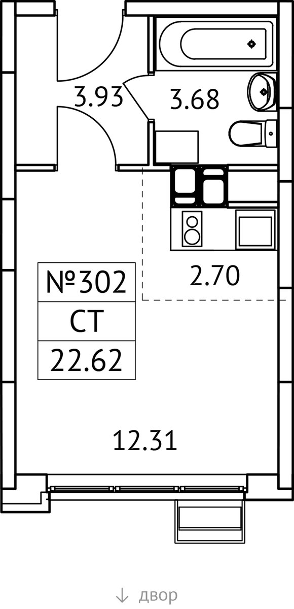 Планировка: Студия, 22.62 м²