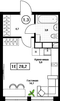 Планировка 28.2 м²