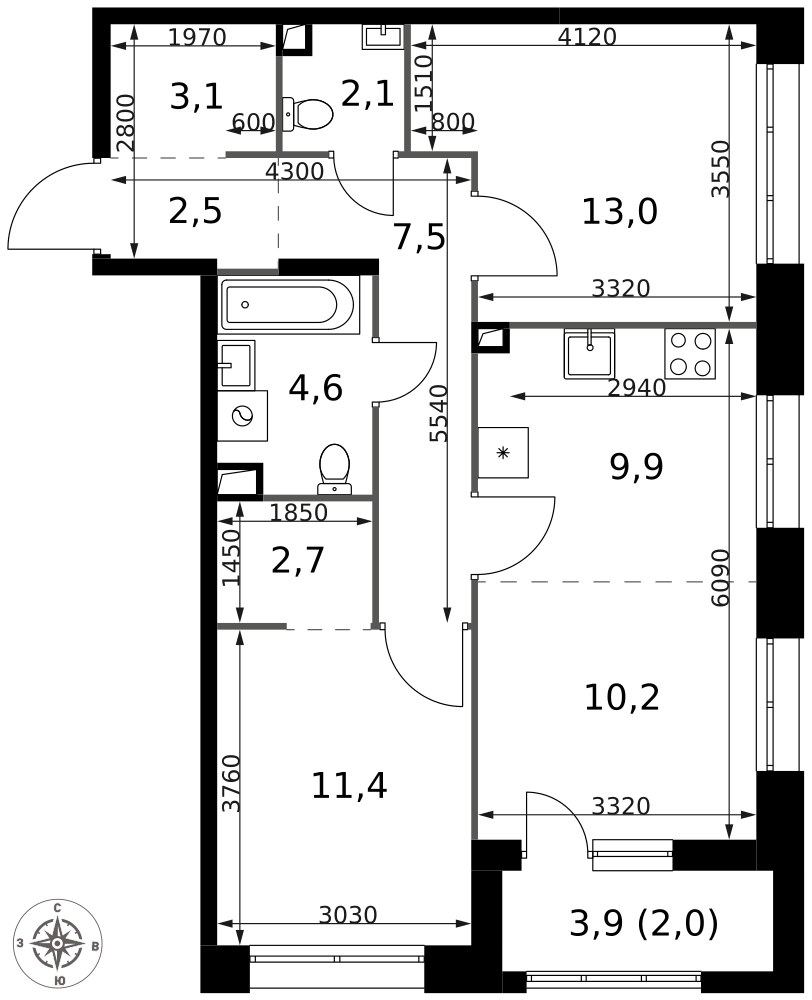 Планировка 69.0 м²