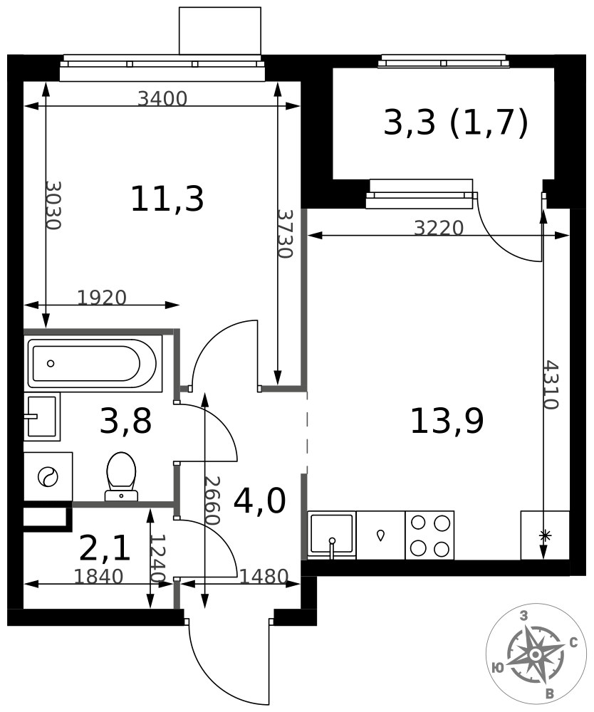 Планировка 36.8 м²