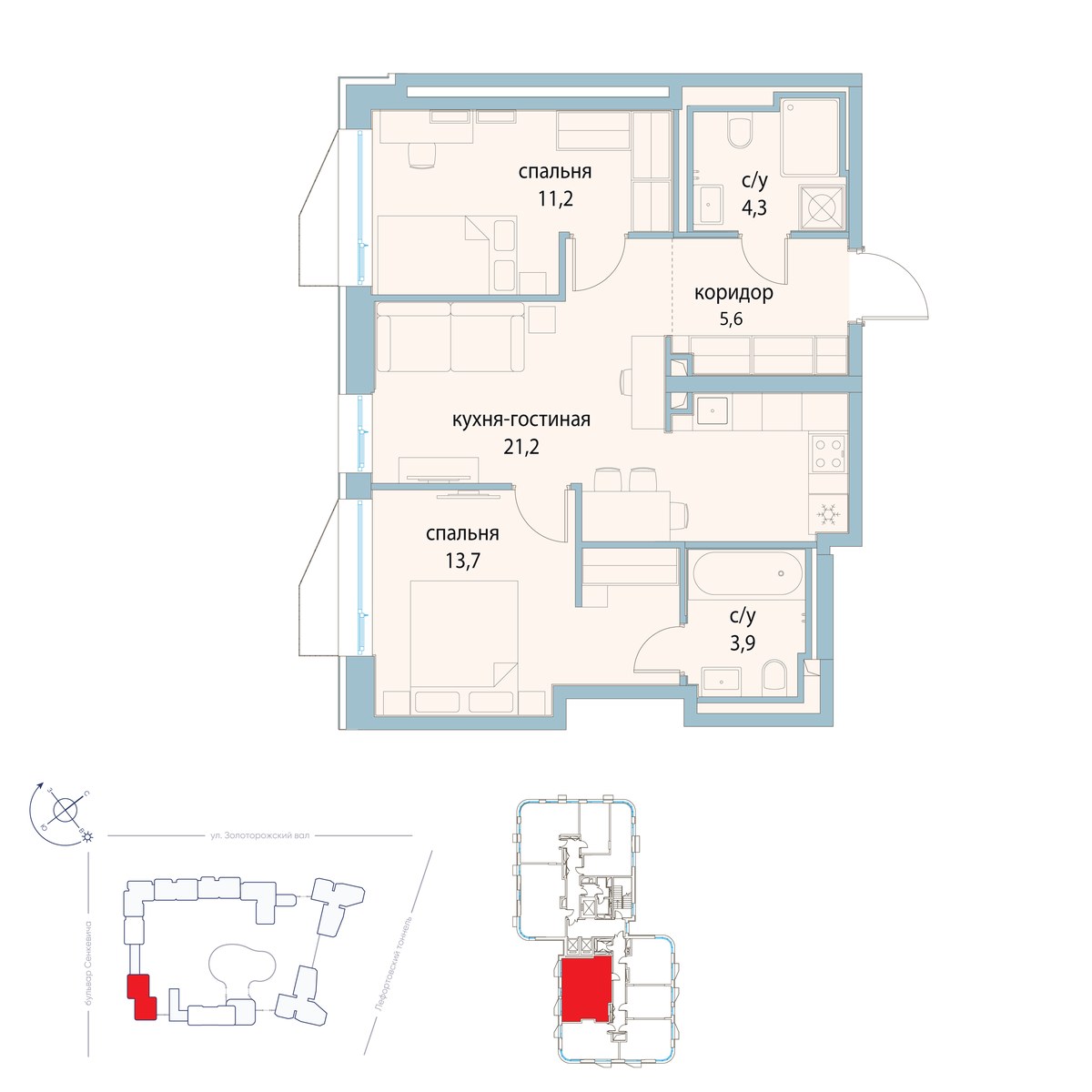 Планировка 59.9 м²