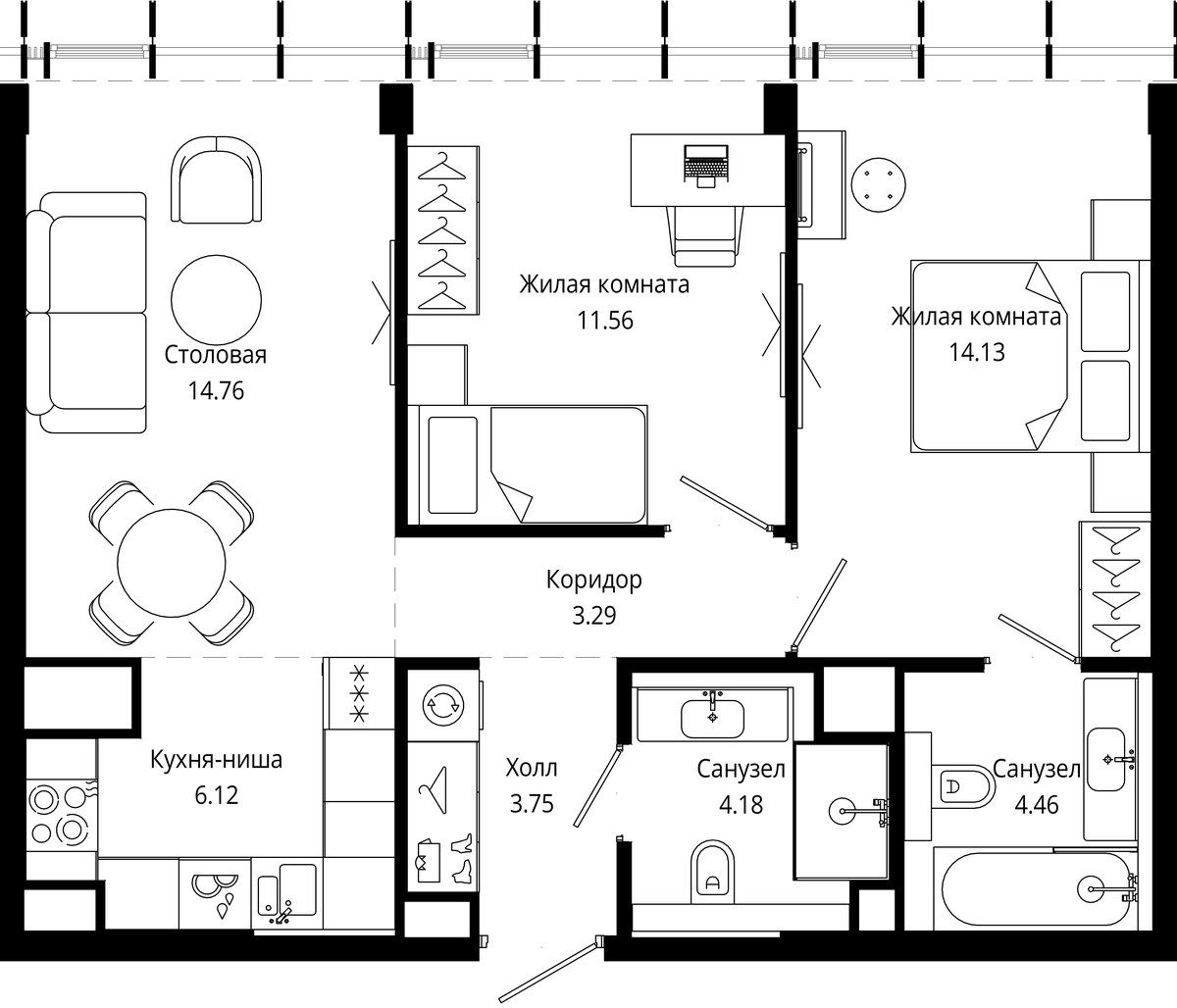 Планировка 62.3 м²