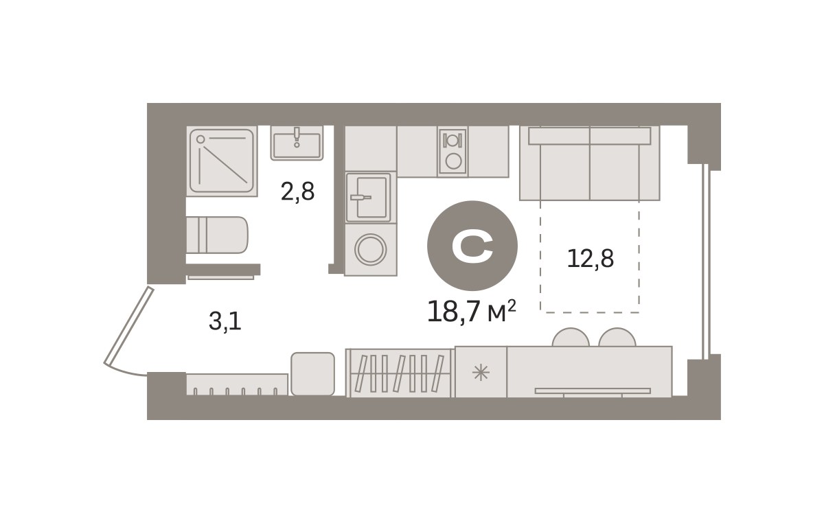 Планировка: Студия, 18.66 м²