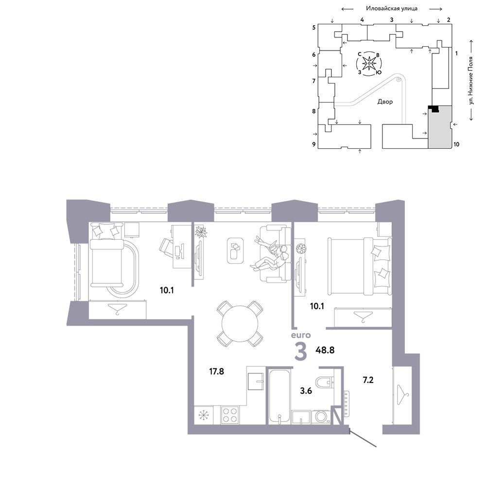 Планировка 48.8 м²