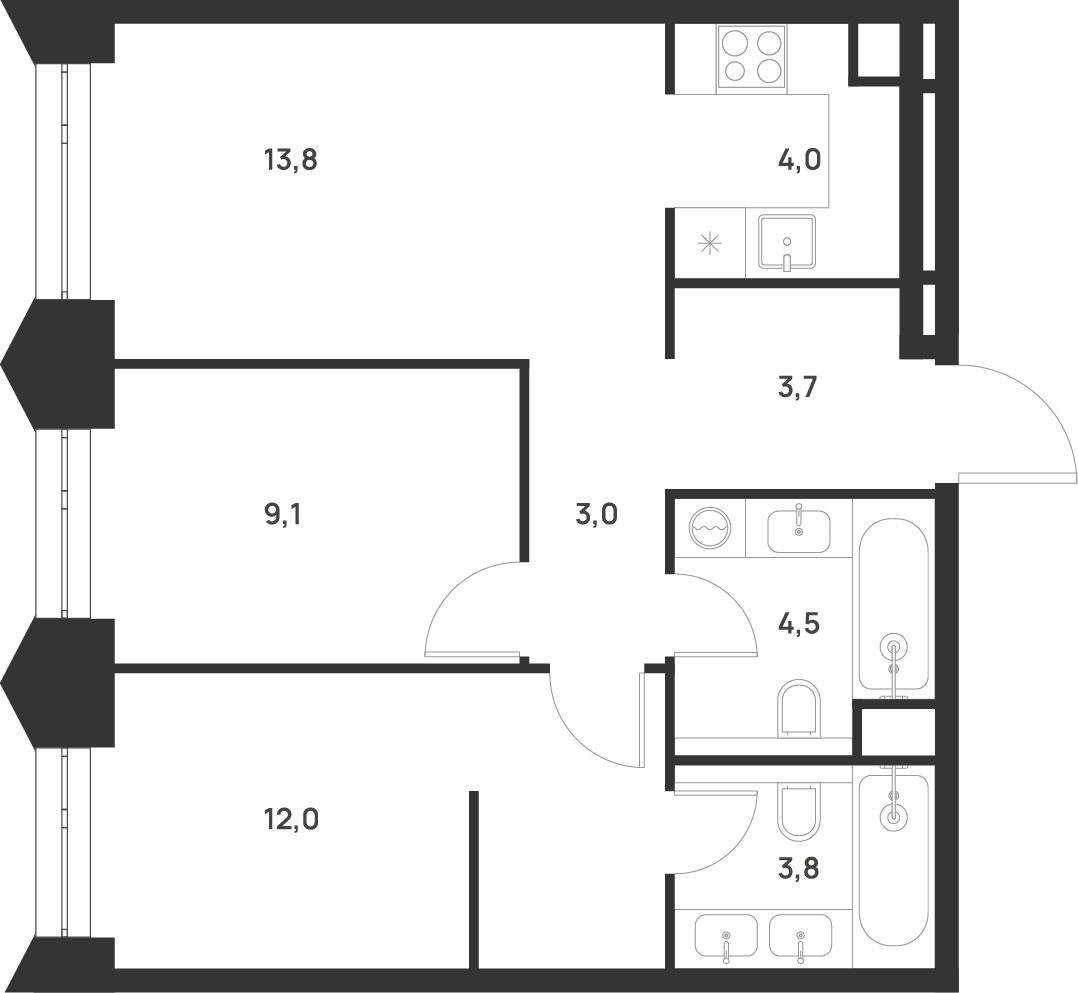 Планировка 53.9 м²